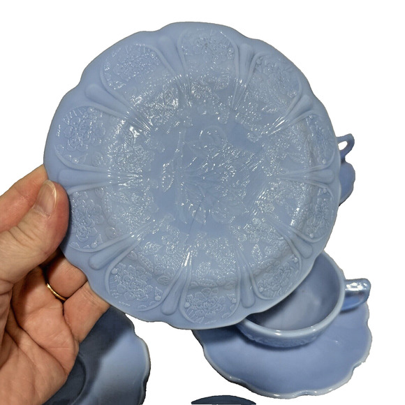 Delphite Blue Jeannette Child's Tea Set Cups Saucers Creamer Plates Lot 12 PCS - Picture 8 of 15